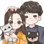 Ảnh cặp chibi đôi vẽ hoạt hình phong cách cute