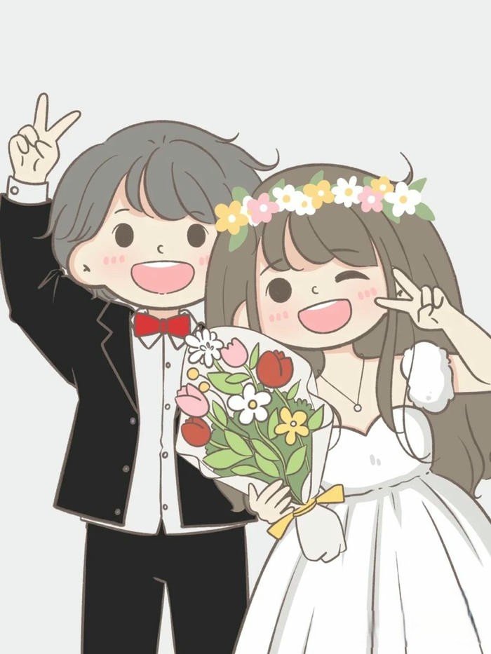 Ảnh chibi cưới minh họa phong cách lãng mạn