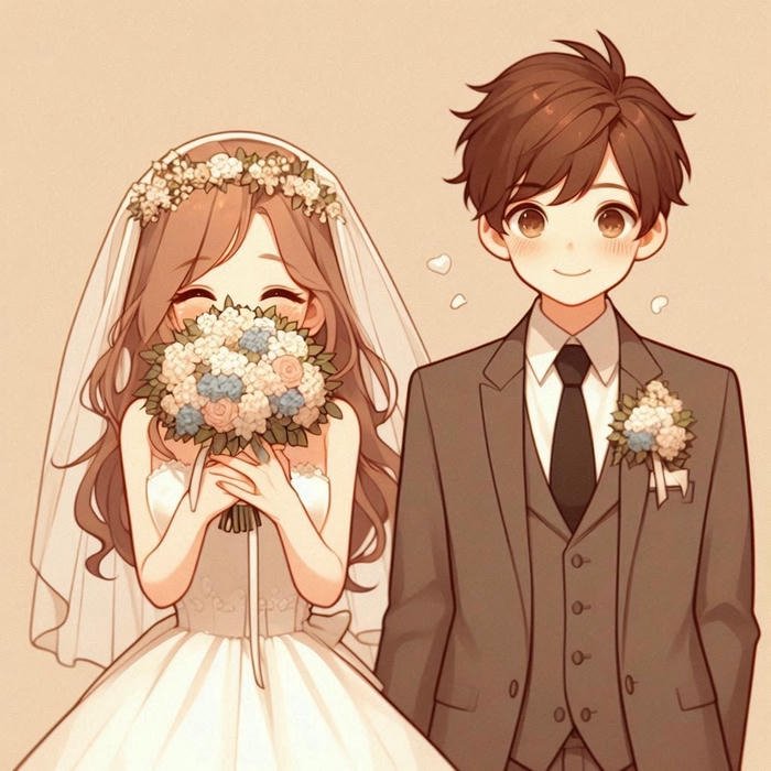 Ảnh cưới chibi hoạt hình phong cách kawaii