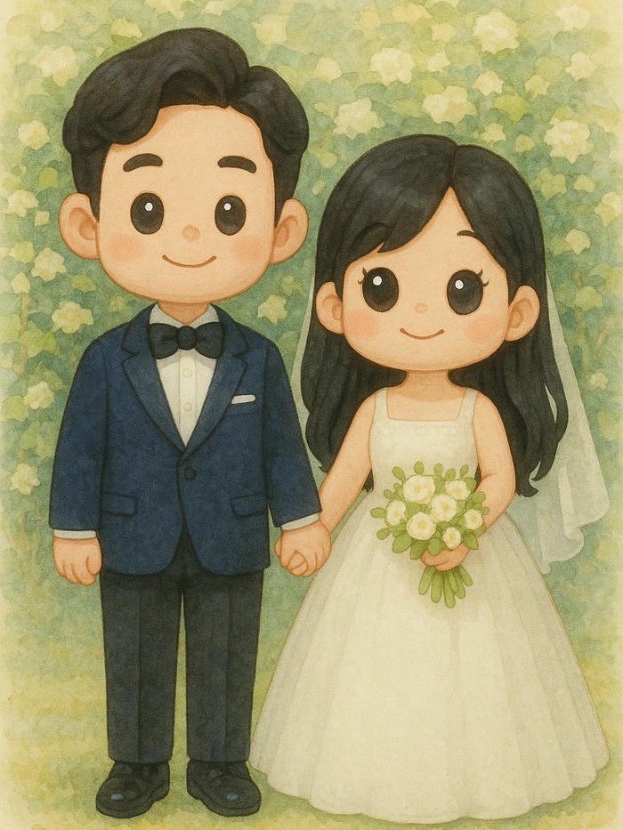 Ảnh cưới chibi vẽ hoạt hình cặp đôi cute