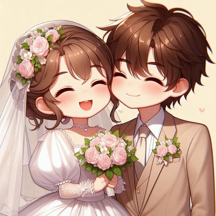 Cặp đôi ảnh cưới chibi phong cách hoạt hình