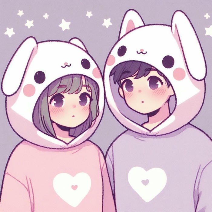 Cặp đôi chibi ảnh tranh vẽ hoạt hình cute