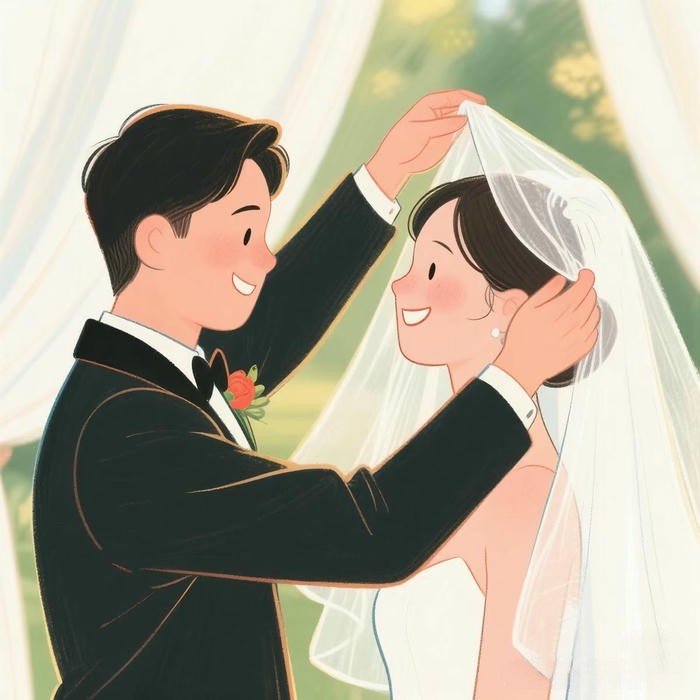 Cặp đôi cưới chibi ảnh vẽ tay đáng yêu