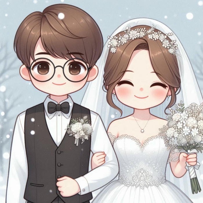 Chibi cưới ảnh minh họa phong cách dễ thương