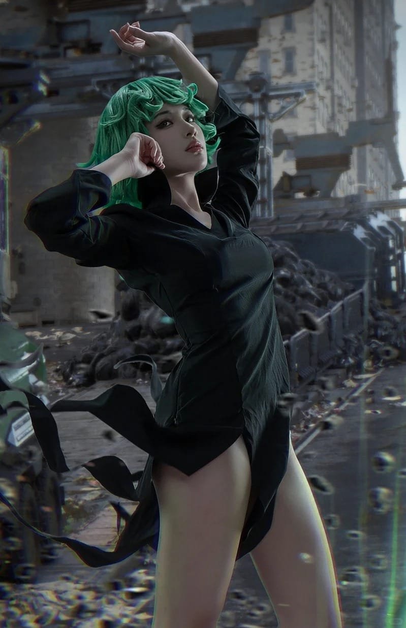Cosplay Tatsumaki tóc xanh bồng bềnh đầy sức mạnh