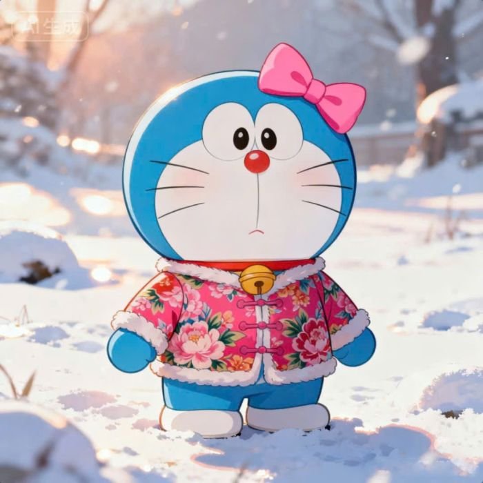 Trang trí ảnh chat với sticker doraemon