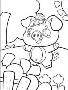 ấm áp tranh tô màu con heo đang nhảy múa