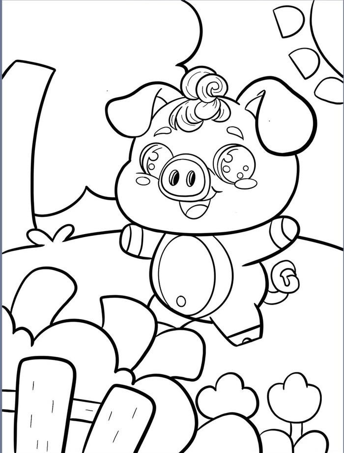 ấm áp tranh tô màu con heo đang nhảy múa
