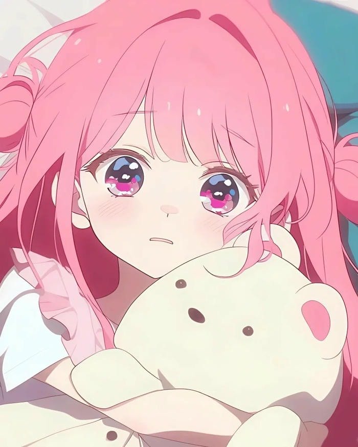 ảnh anime cute tóc hồng