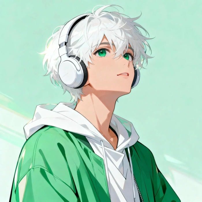 avatar anime nam đôi mắt to đeo tai nghe