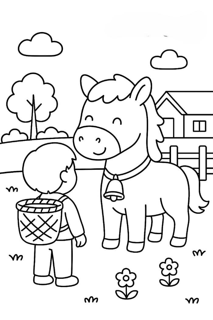 bản tô màu con ngựa nét rõ dễ in