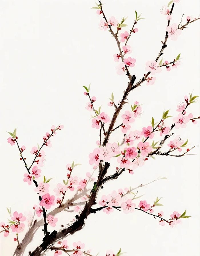 bức họa hoa đào phong cách hiện đại