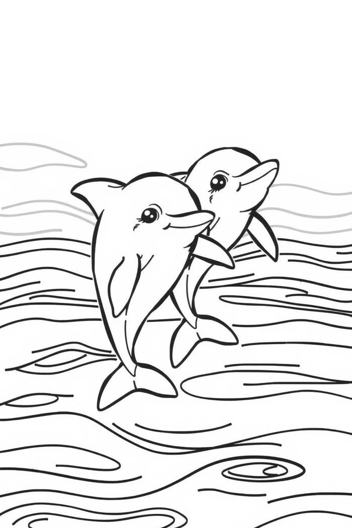bức vẽ cá heo dễ thương phác họa nét mềm