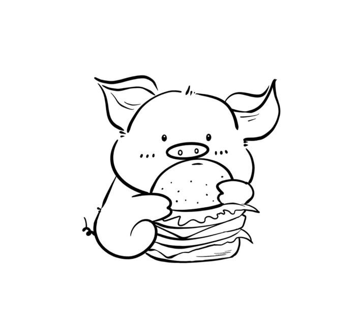 bức vẽ heo con tinh nghịch trong sân