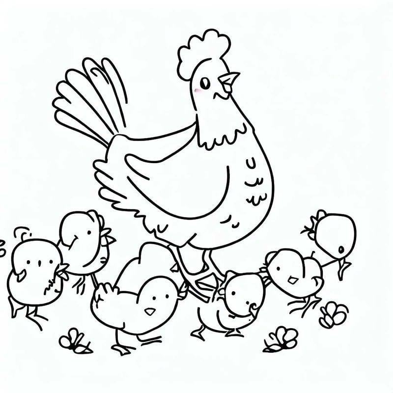 con gà mái dẫn theo đàn con dễ tô hình minh họa