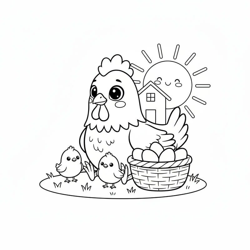 con gà mái ngộ nghĩnh bản tô màu đẹp