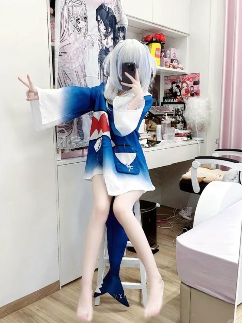 cosplay gawr gura với wig tóc chuẩn màu
