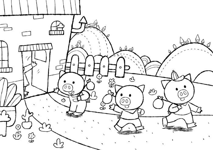 đáng yêu tranh tô màu 3 chú con heo mặt tròn