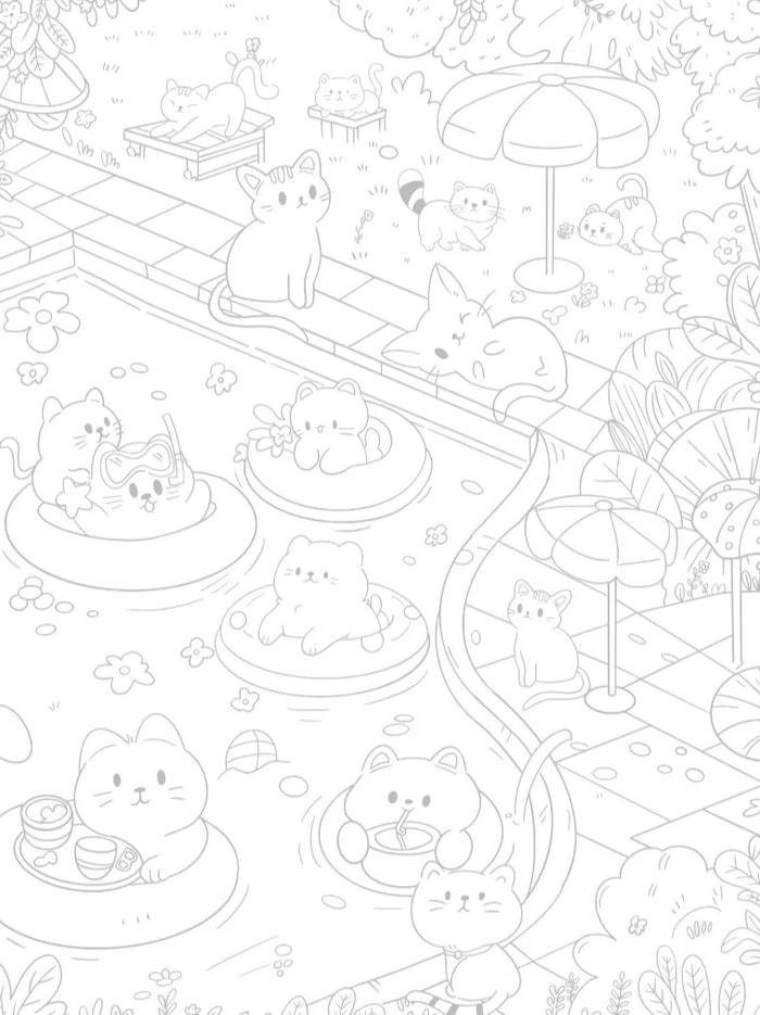 đáng yêu tranh tô màu con mèo họp lớp cute