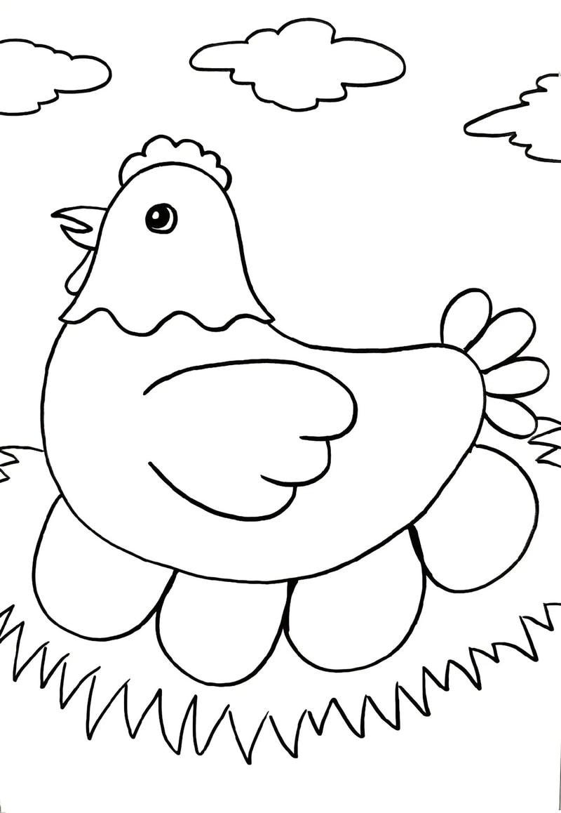 hình con gà mái ấp trứng dễ thương cho bé tô