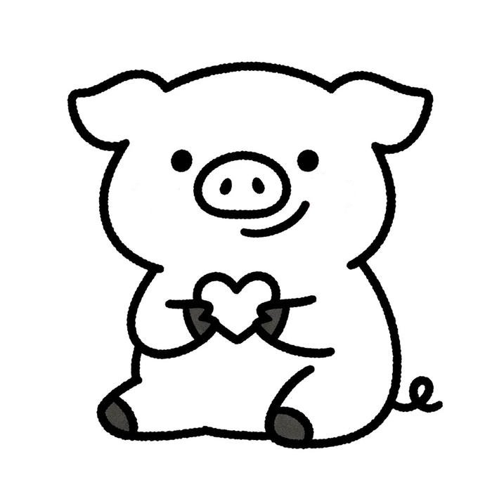 hình minh họa heo ngồi ôm trái tim đơn giản