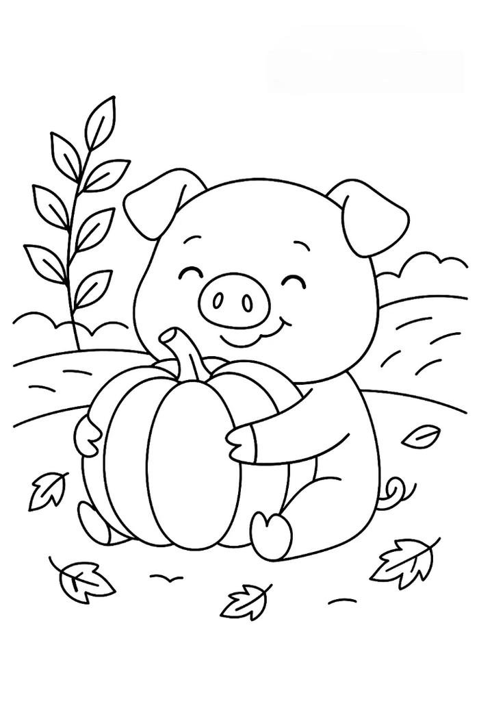 hình outline heo cười tít mắt mềm mại