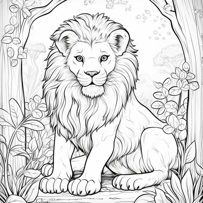 hình tập tô sư tử dáng ngồi đáng yêu