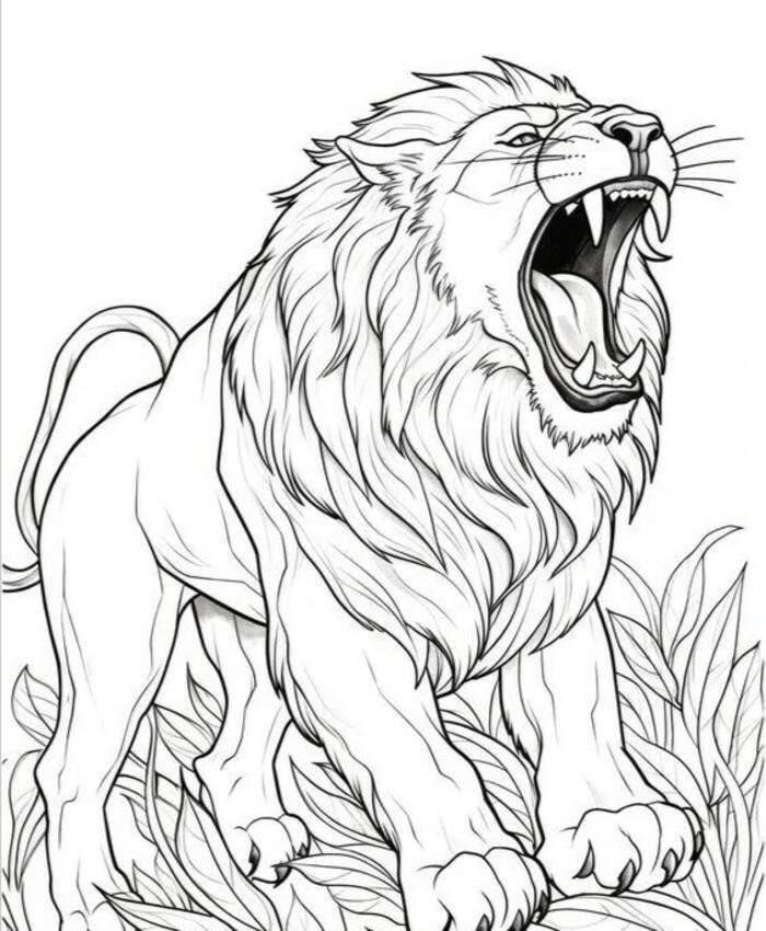 hình tập vẽ sư tử gầm rú oai phong