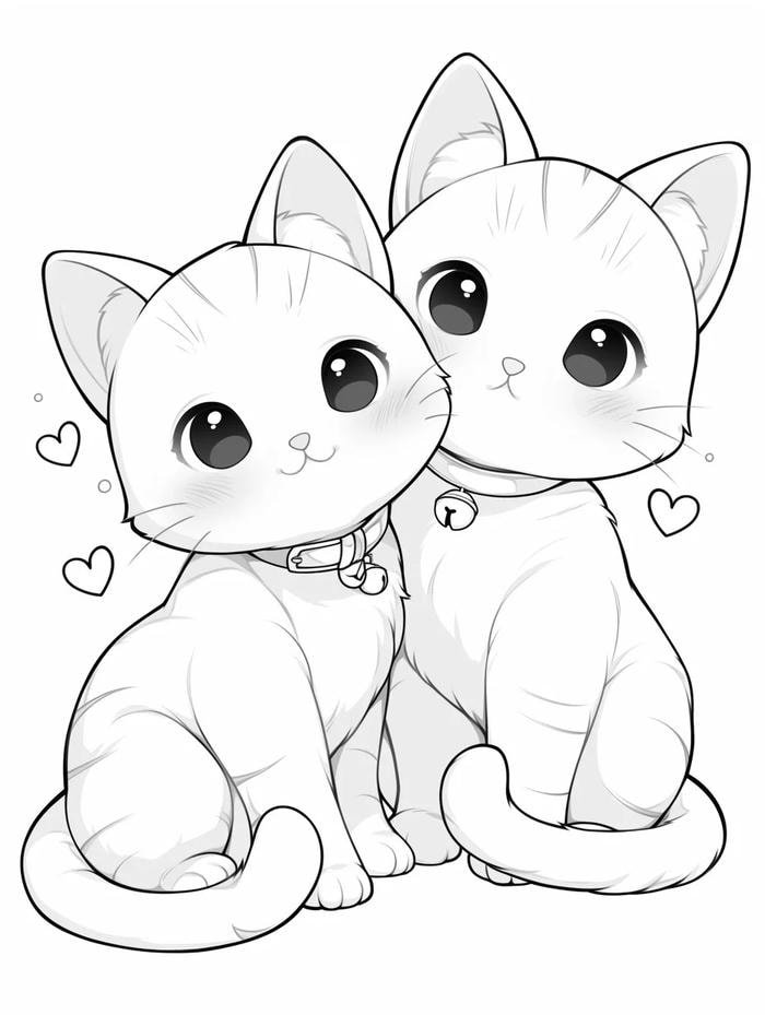 hình tô 2 bé mèo siêu dễ vẽ