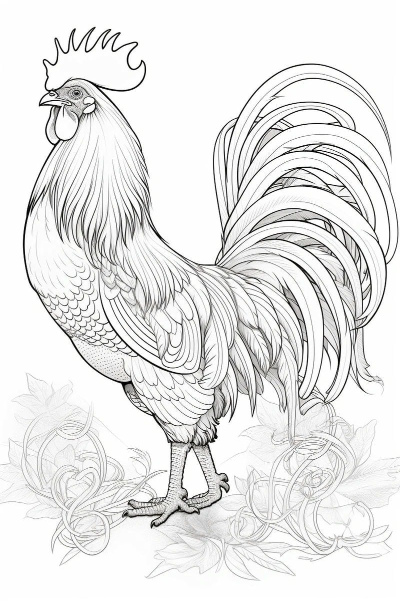 hình tô gà trống đang đứng cạnh chuồng