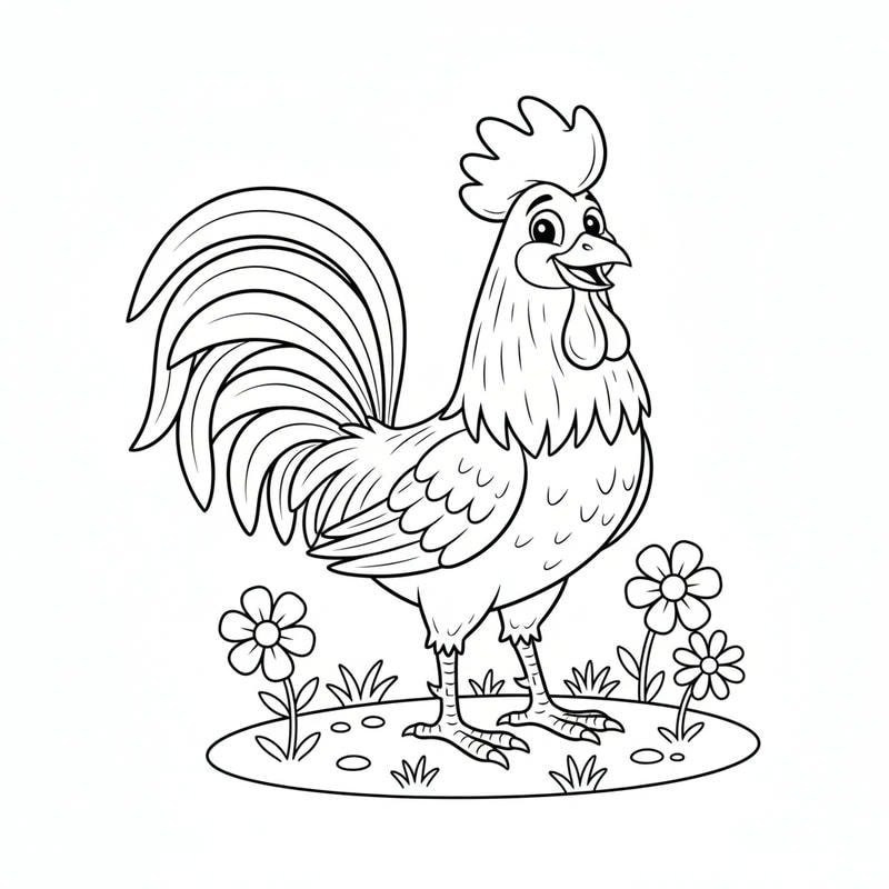 hình tô gà trống gáy sáng dễ tô cho bé