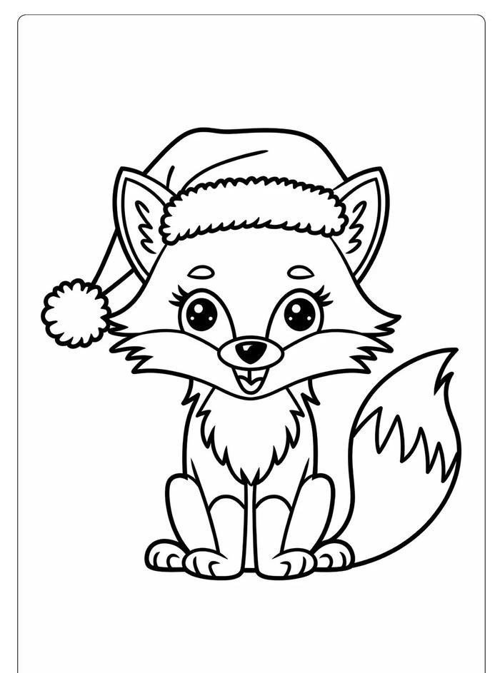 hình tô màu cáo đội mũ ông già noel