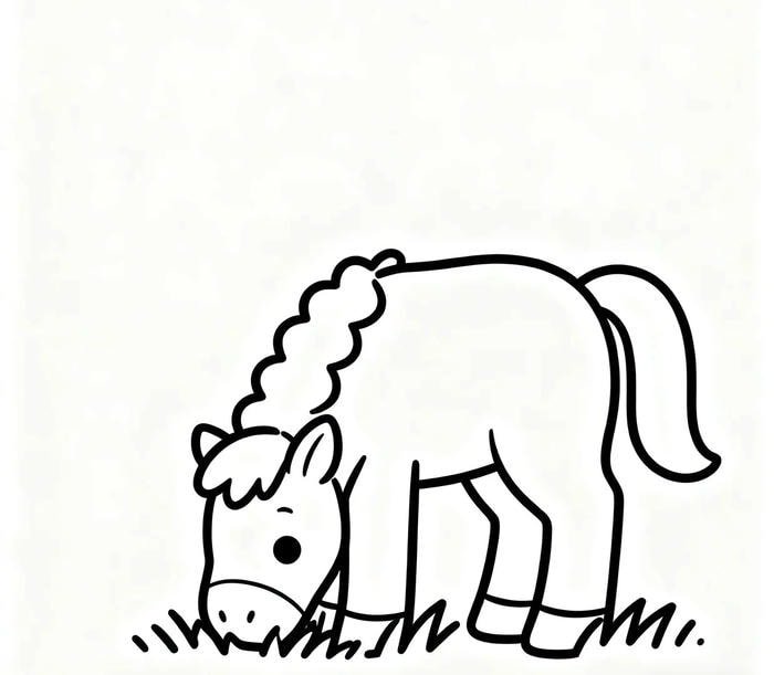 hình tô màu con ngựa cute đang gặm cỏ