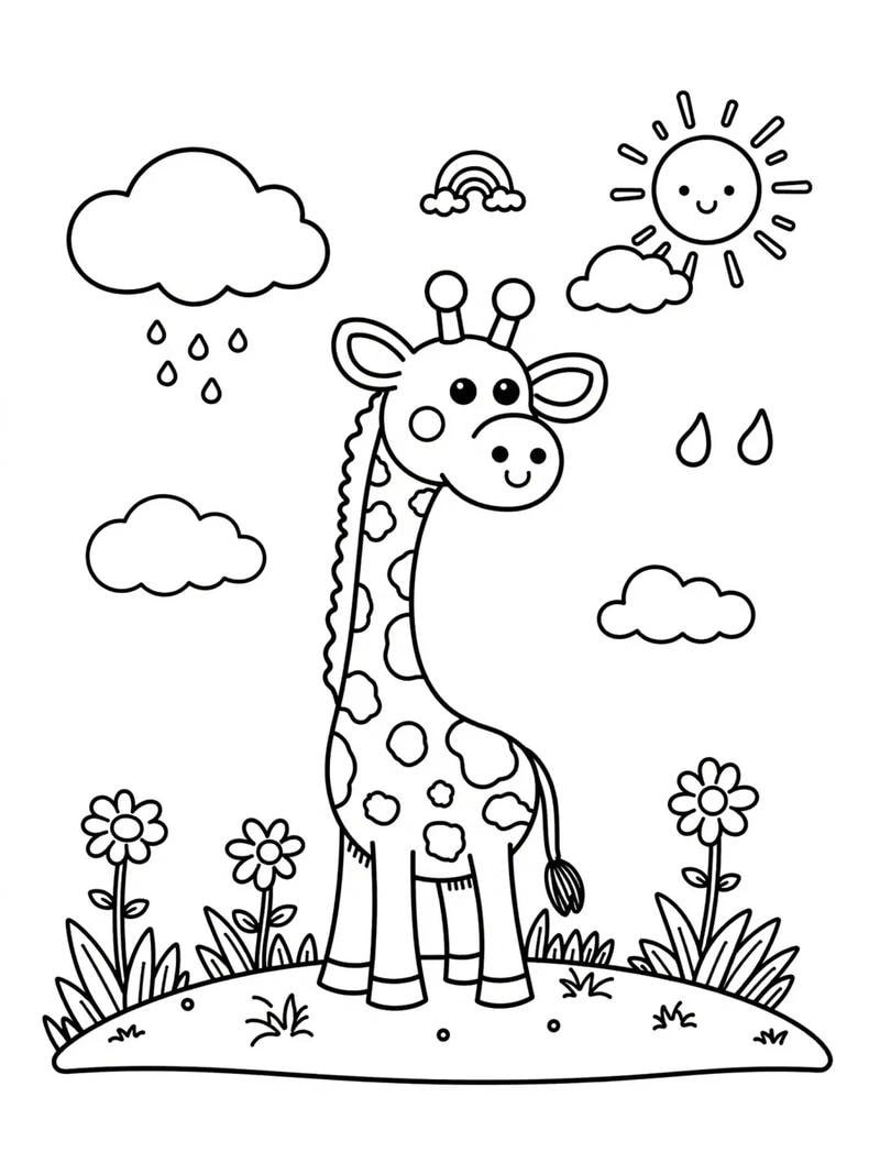 hình tô màu hươu cao cổ hoạt hình