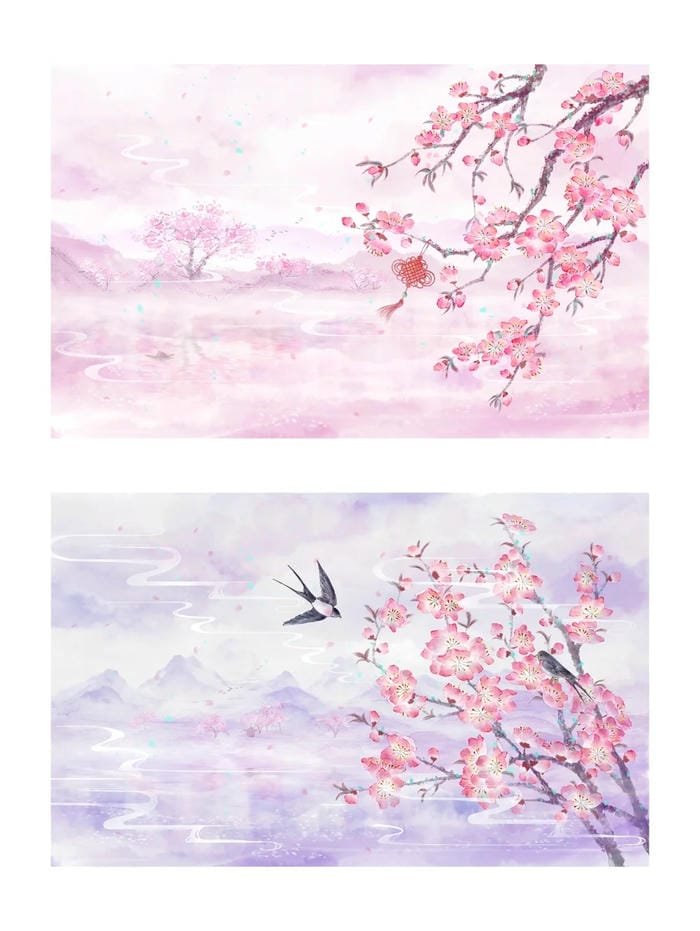 hình tranh hoa đào trang trí ngày Tết