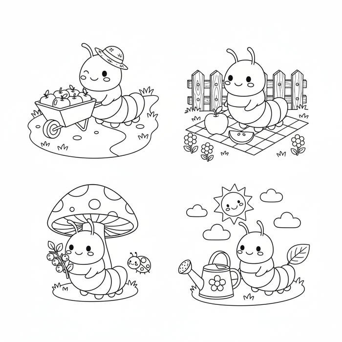 hình vẽ con sâu thân dài cho bé tập tô