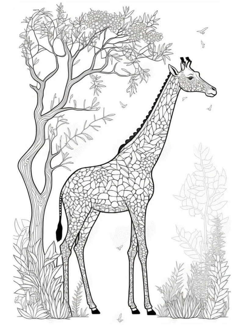 hình vẽ hươu cao cổ vui nhộn dễ tô