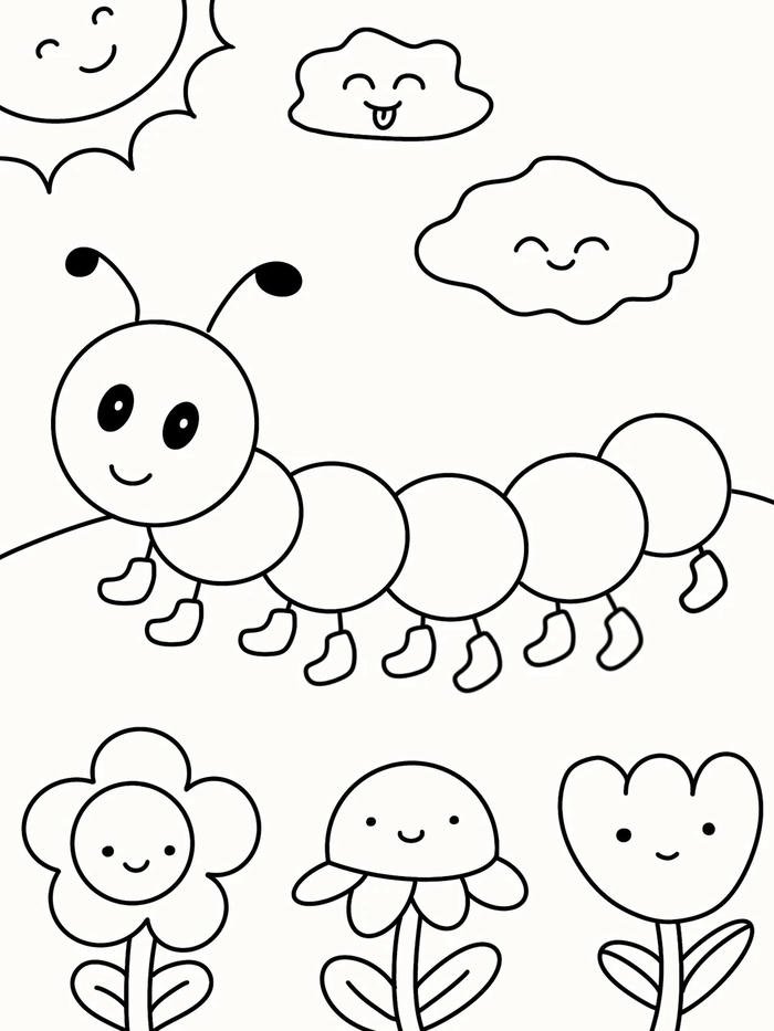 hình vẽ sâu vui nhộn dành cho bé luyện tay