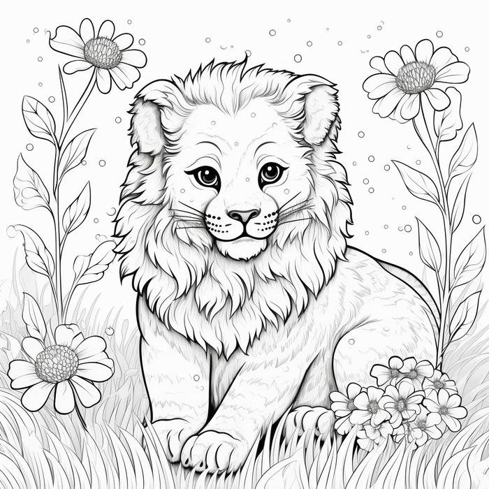 hình vẽ sư tử có bờm lớn cho trẻ tập tô