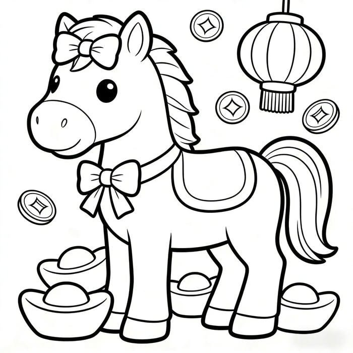 hình vẽ tập tô chú ngựa tạo hình dễ thương