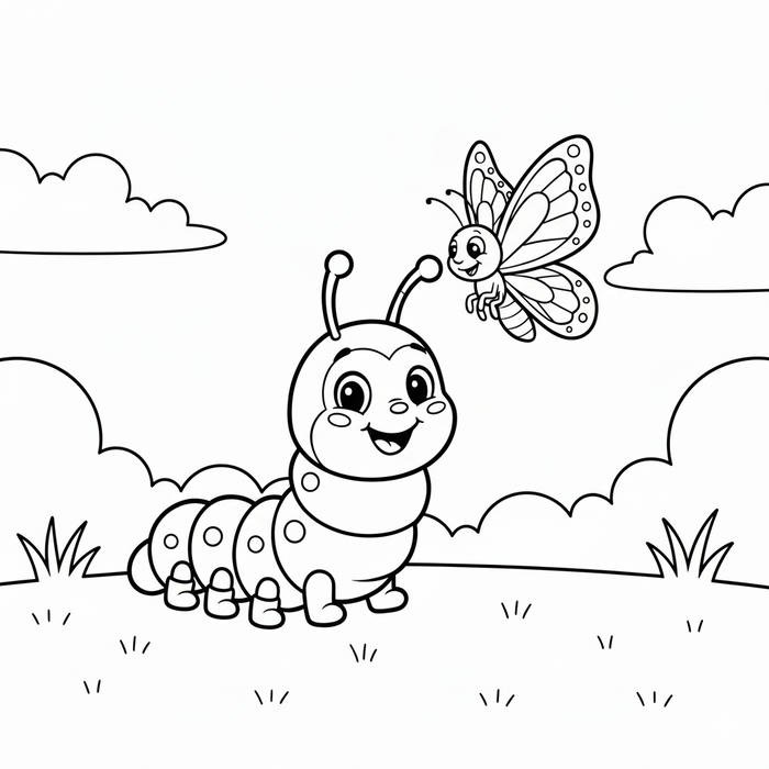 mẫu tập tô con sâu có nụ cười dễ thương