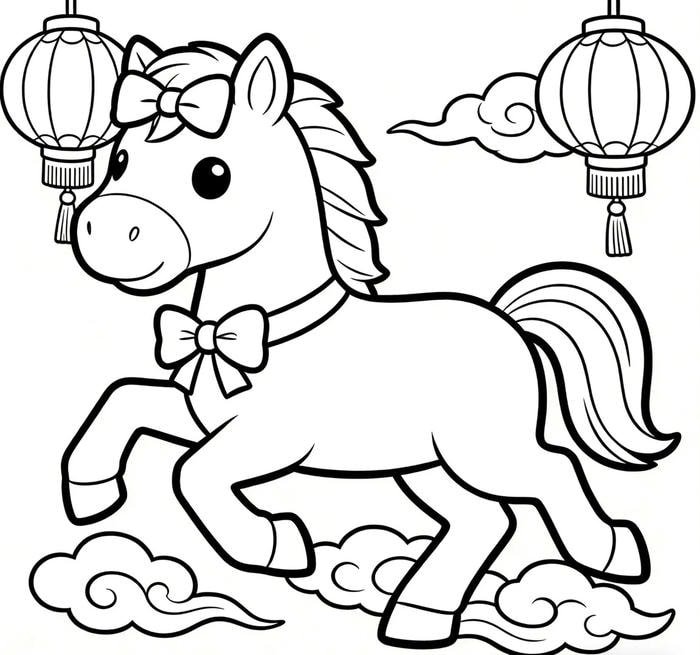 mẫu tô màu chú ngựa hoang dã mạnh mẽ đang chạy