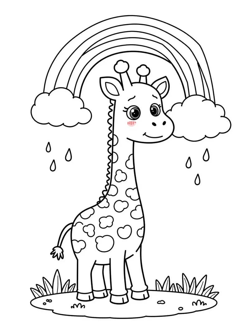 mẫu tô màu hươu cao cổ thiếu nhi