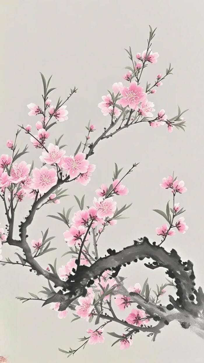 mẫu trang trí nội thất bằng tranh hoa đào