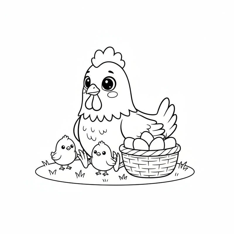 mẫu tranh gà mái cùng đàn con đi kiếm ăn