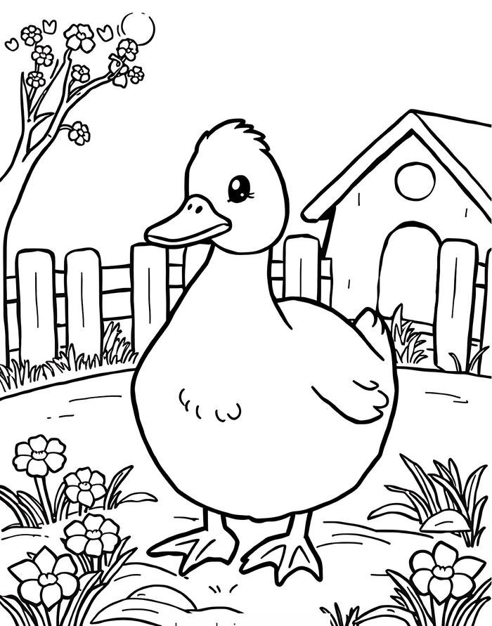 mẫu tranh vẽ vịt đi cạnh ao làng