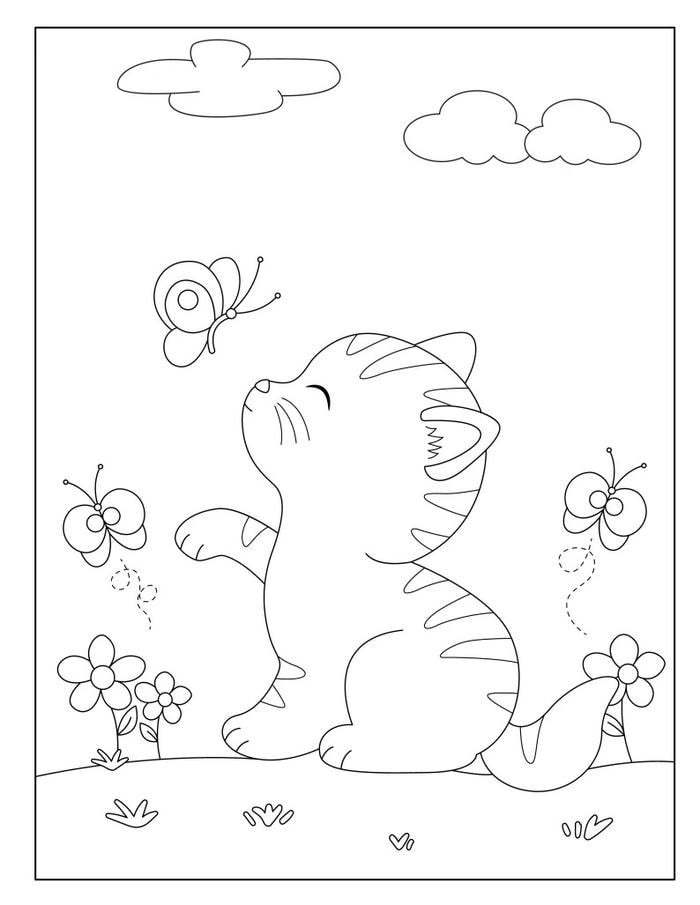 mẫu vẽ mèo nhảy lên đáng yêu cho bé