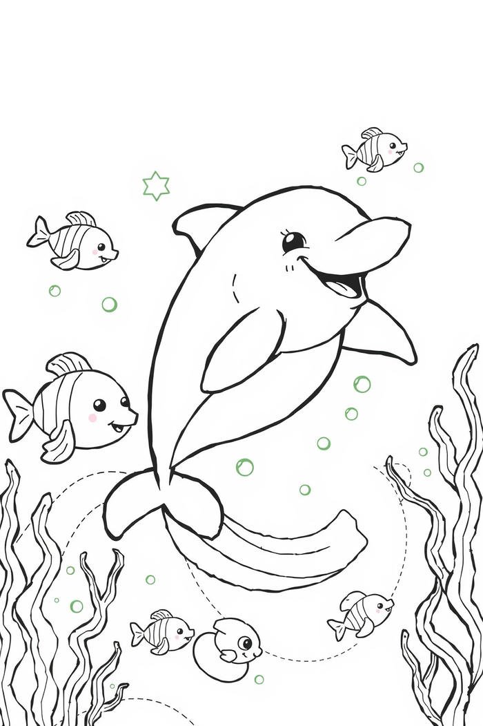 mềm mại tranh tô màu cá heo bơi lội