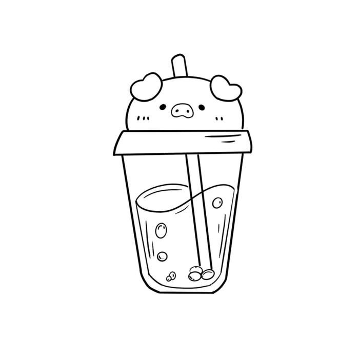 nhẹ nhàng tranh tô màu heo trên cốc trà sữa