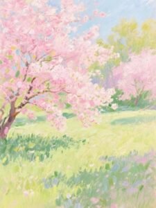 tác phẩm hoa đào sử dụng màu sắc hài hòa